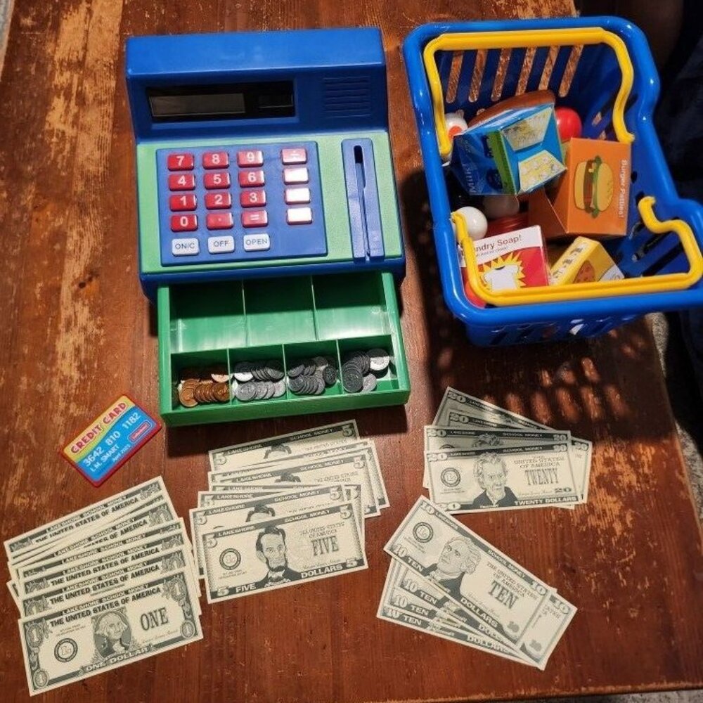 Lakeshore Learning Cash Register & Basket of Playfood